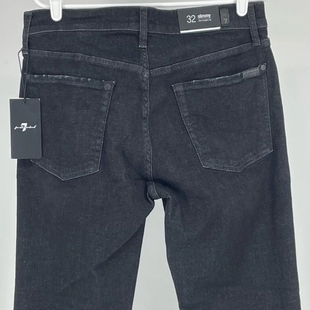 7 FOR ALL MANKIND NWT MEN’S SLIMMY SLIM STRAIGHT JEANS BLACK DISTRESSED 32 33 36 - Picture 5 of 15